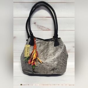 Bueno Zebra Textured Gray Shoulder Bag With Colorful Tassel -New With Tags